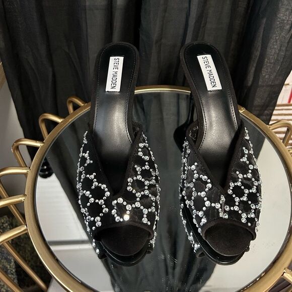 Steve Madden Rowe Mesh Crystal Mules NEW - Picture 3 of 6